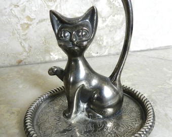 Vintage Ring Holder - Jewelry Stand - Silver Cat - Jewellery Display