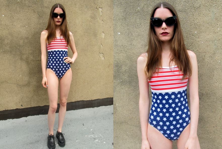 AMERICAN FLAG Patriotic One Piece Stars Striped Bathing Suit