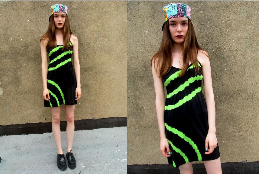 Neon Green black Stretchy Spandex Bodycon Mini Stoner Dress
