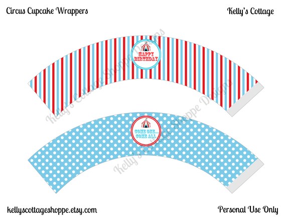 Instant Download Circus Birthday Party Cupcake Kit- 2 Inch Party Circles and Cupcake Wrappers Il_570xn