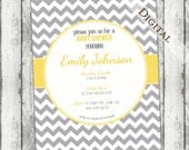 Chevron Baby Shower Invitation Boy Baby Shower Invitation, gender neutral, grey and yellow, digital, printable file (item109)
