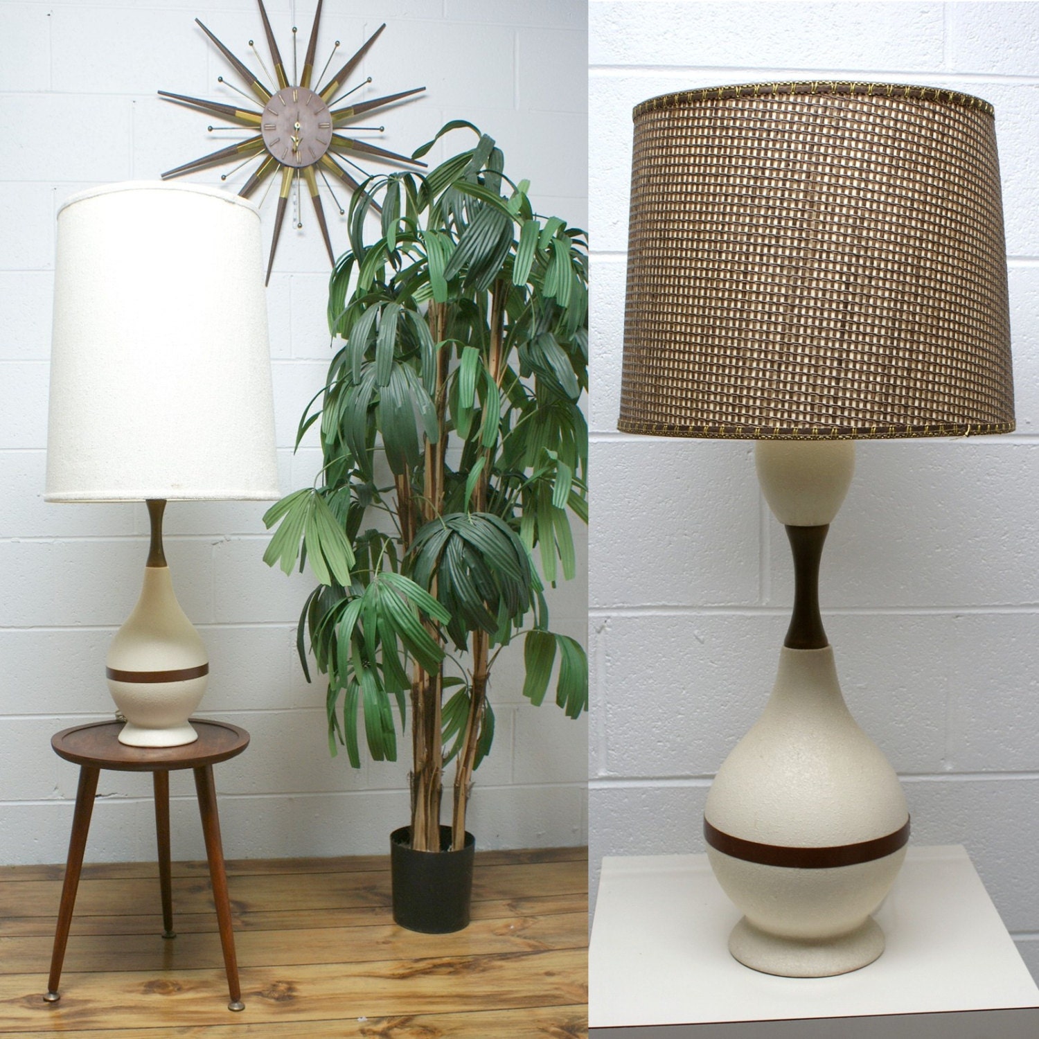 50s 60s DANISH Mid Century MODERN pair (2)  rare Ceramic POTTERY Teak Space age table lamp