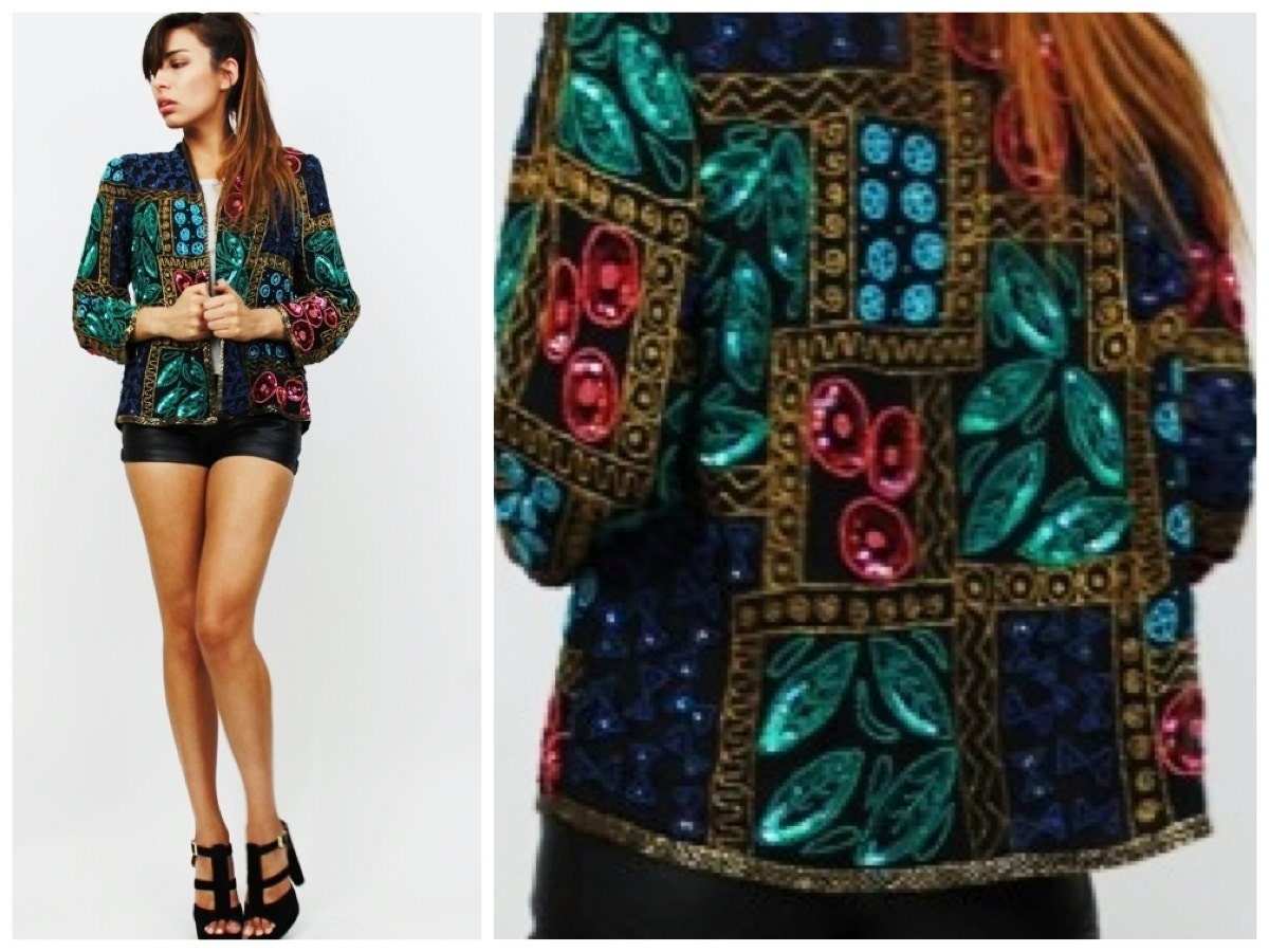 Vintage 80s Silk Beaded Cocktail Jacket