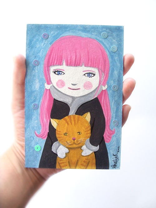 Original Small Cute Girl Acrylic Painting - Molly by Amalia K