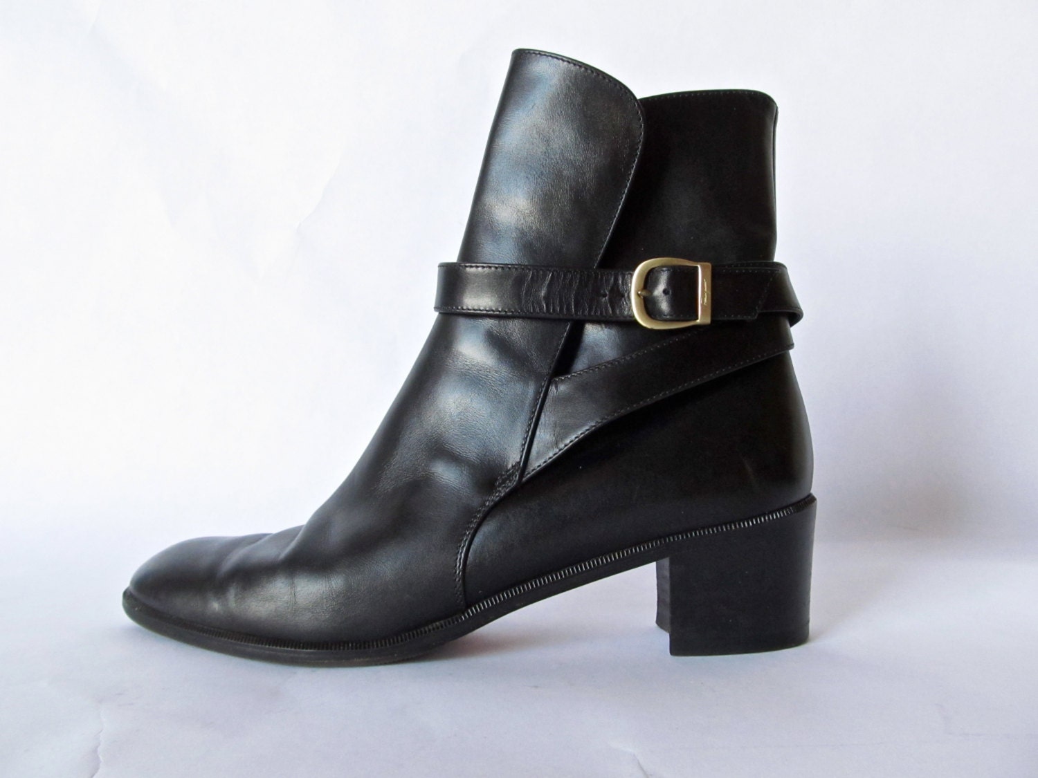 Vintage Ferragamo Black Boots with Buckles . Size 8 1/2