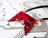 Pennant Flag Necklace - Red Circuit Board Bunting - Cyborg Series