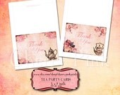 8 Thank you card Printable, vintage tea party card, 5 x 7 inch card printable pdf digital download