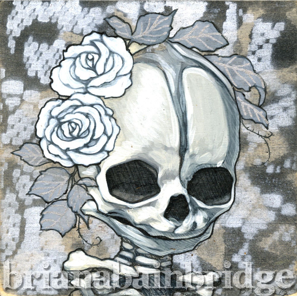Mini muerte with white roses. Signed print