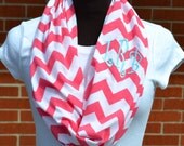 Monogrammed Chevron Coral & White Chevron Infinity Scarf Knit Jersey