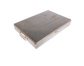 Vintage Industrial Metal Safety Deposit Box with Hinged Lid- Grey