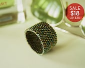 Metallic Green Ring, Green Bead Ring, Beaded Ring Band, Modern Style, Classic Ring Band, Handmade by JeannieRichard