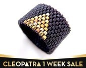 Black Beaded Ring, Gold Triangle Ring, Beaded Ring Band, Geometric Ring, Gold Arrow Ring, Art Deco Style, OOAK Handmade by JeannieRichard