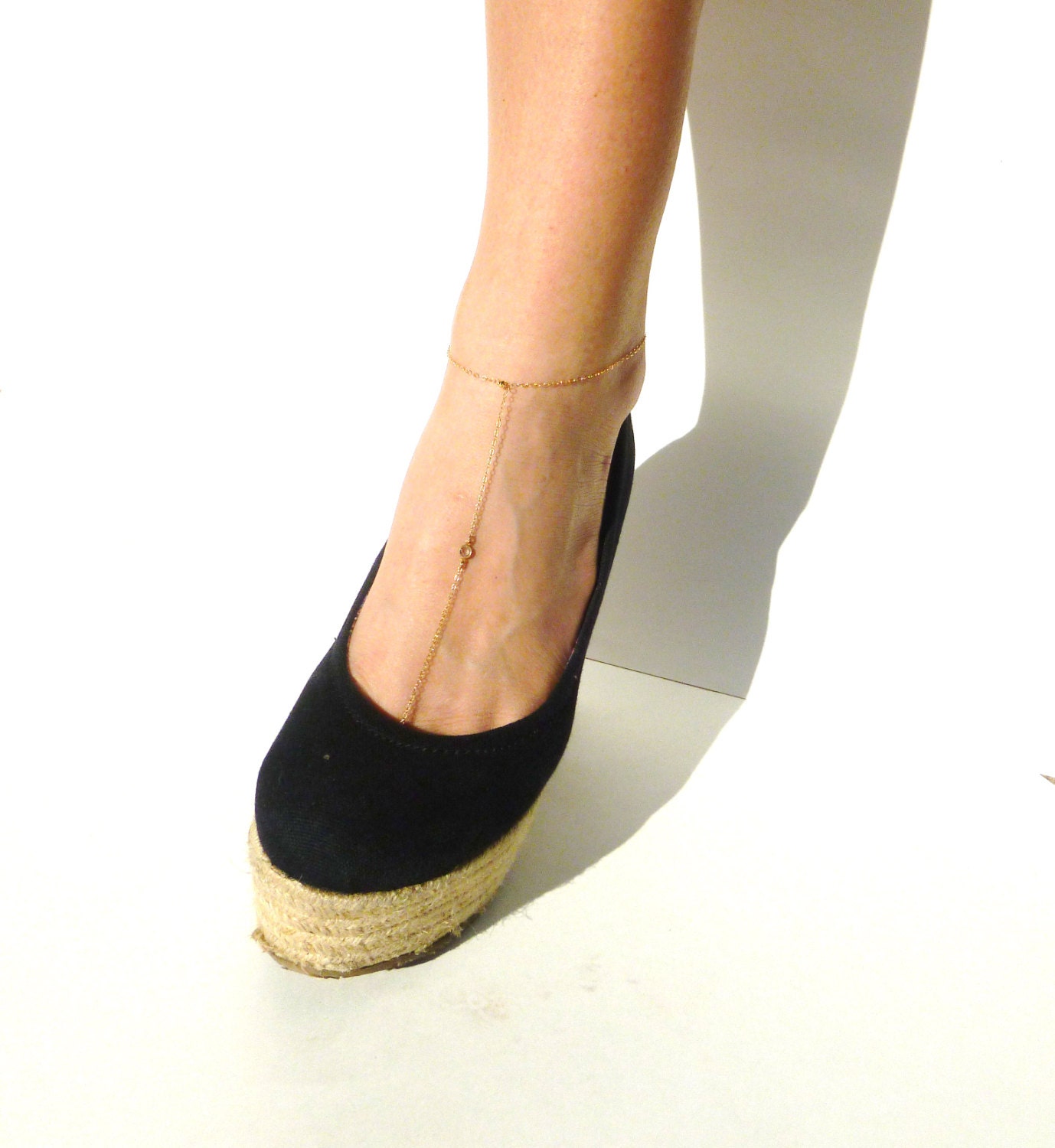 Slave Anklet, 14kt Gold Filled Chain, Body Chain, Gold Filled Anklet, Delicate Anklet, Clear Swarovski Charm