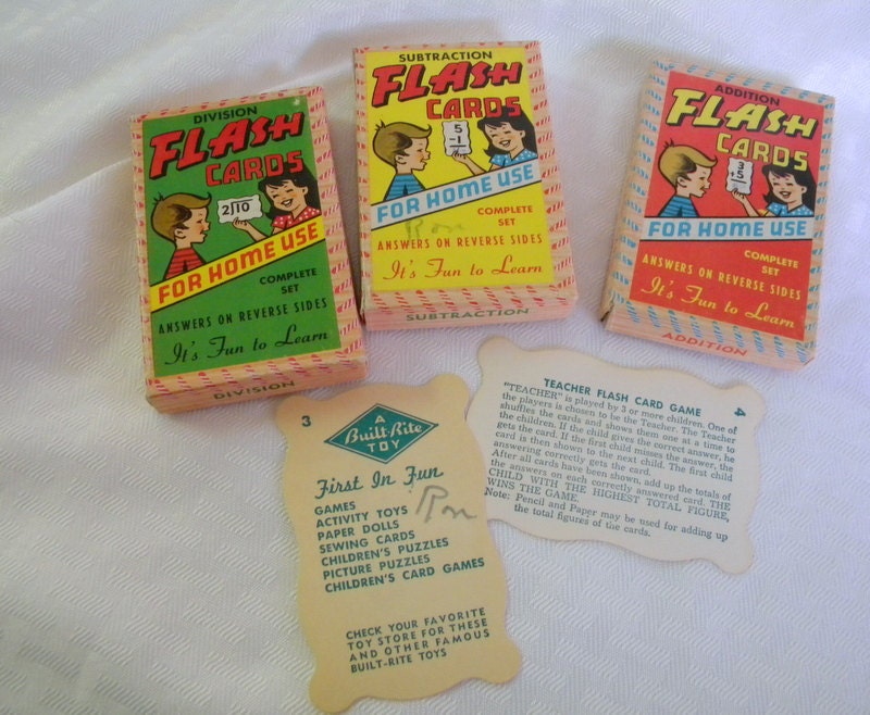 Built Rite Toys flash cards 3 sets math flash cards vintage toys games educational
