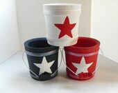 Red, White & Blue Wood Buckets, stars and stripes, patriotic, 4th of July, summer decor, set of 3 - DabHands
