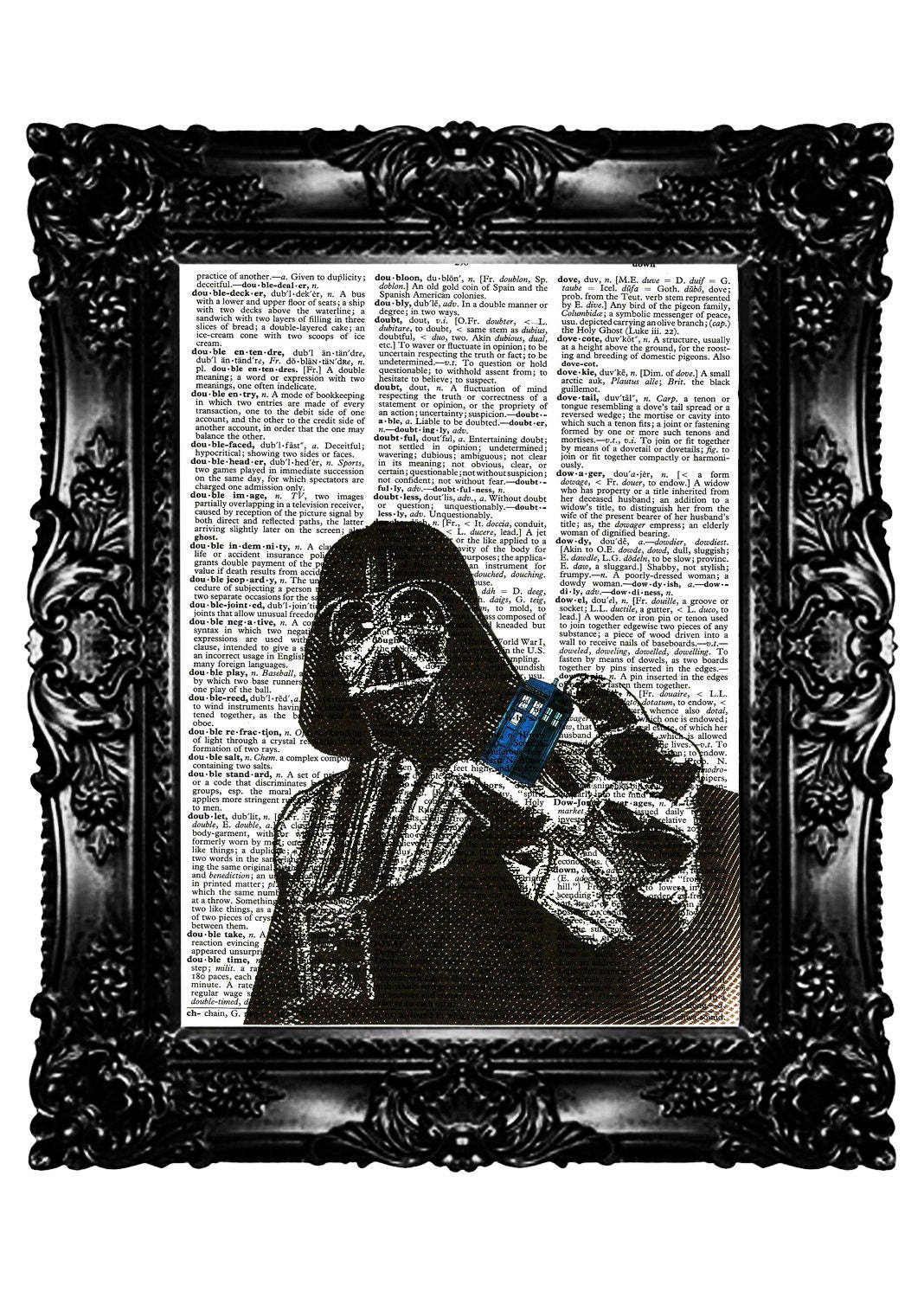 Darth Vader Star Wars & Dr Who Tardis Poster Dictionary Art Print Upcycled Art Prints Vintage Book Print Wall Hanging Buy 3 get 4th free