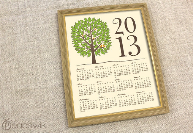2013 Calendar - Antiquewik - A Peachwik Art Print -  Large Format Wall Calendar - Birds Nesting in an Antique Tree - Custom Colors - 16x20