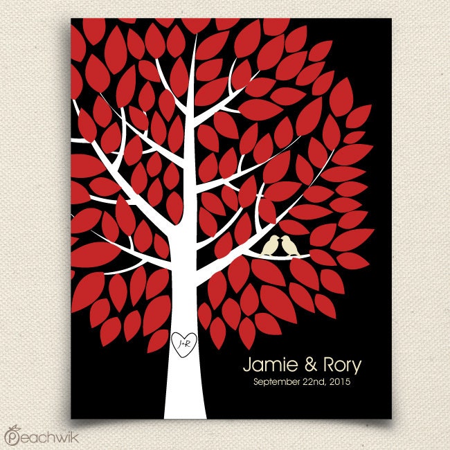 Unique Wedding Guest Book - The Wishwik Tree - A Peachwik Interactive Art Print - 100 guest sign in