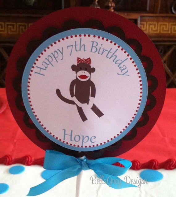 Sock Monkey Birthday Party Decoration 4 Inch Cake Topper Printable Circle Il_570xn
