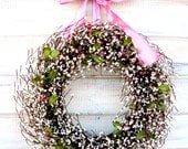 ANTIQUE WHITE & GOOSEBERRY Door Wreath-Spring Wreath-Summer Door Decor-Scented Vanilla Sugar-Custom Choose Ribbon and Scent