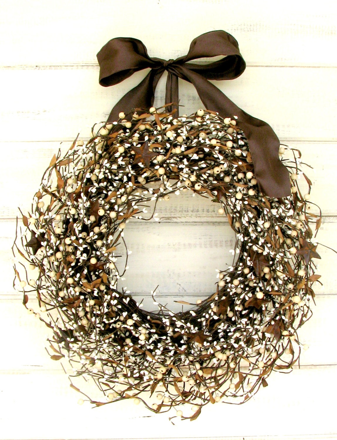 RUSTIC FALL Door Wreath-Fall Door Wreath-Brown Wreath-Primitive Country-Rustic Home Decor-Scented Mulled Cider -Choose Scent and Ribbon