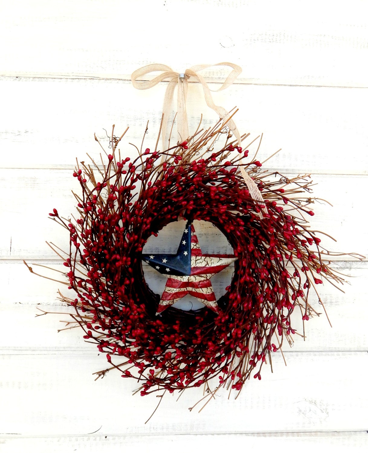 PATRIOTIC MINI TWIG Wreath-Red Mini Window Wreath-Summer Holiday Home Decor -Wall Hanging-Rustic Home Decor-Table Centerpiece-Choose Scent