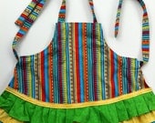 SALE Girls Striped Ruffle Apron (sizes 3-4  &  5-6)