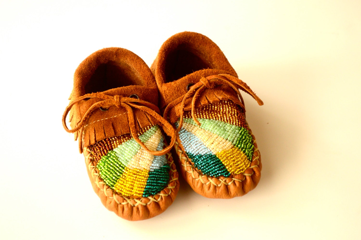 Soft Sole Baby & Toddler Moccasins with Beading and Ankle Tie