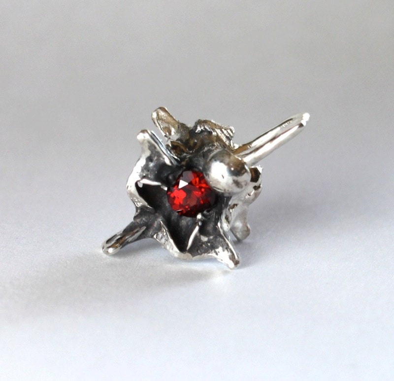 Snake Vertebra Pendant, with natural 4mm Garnet.