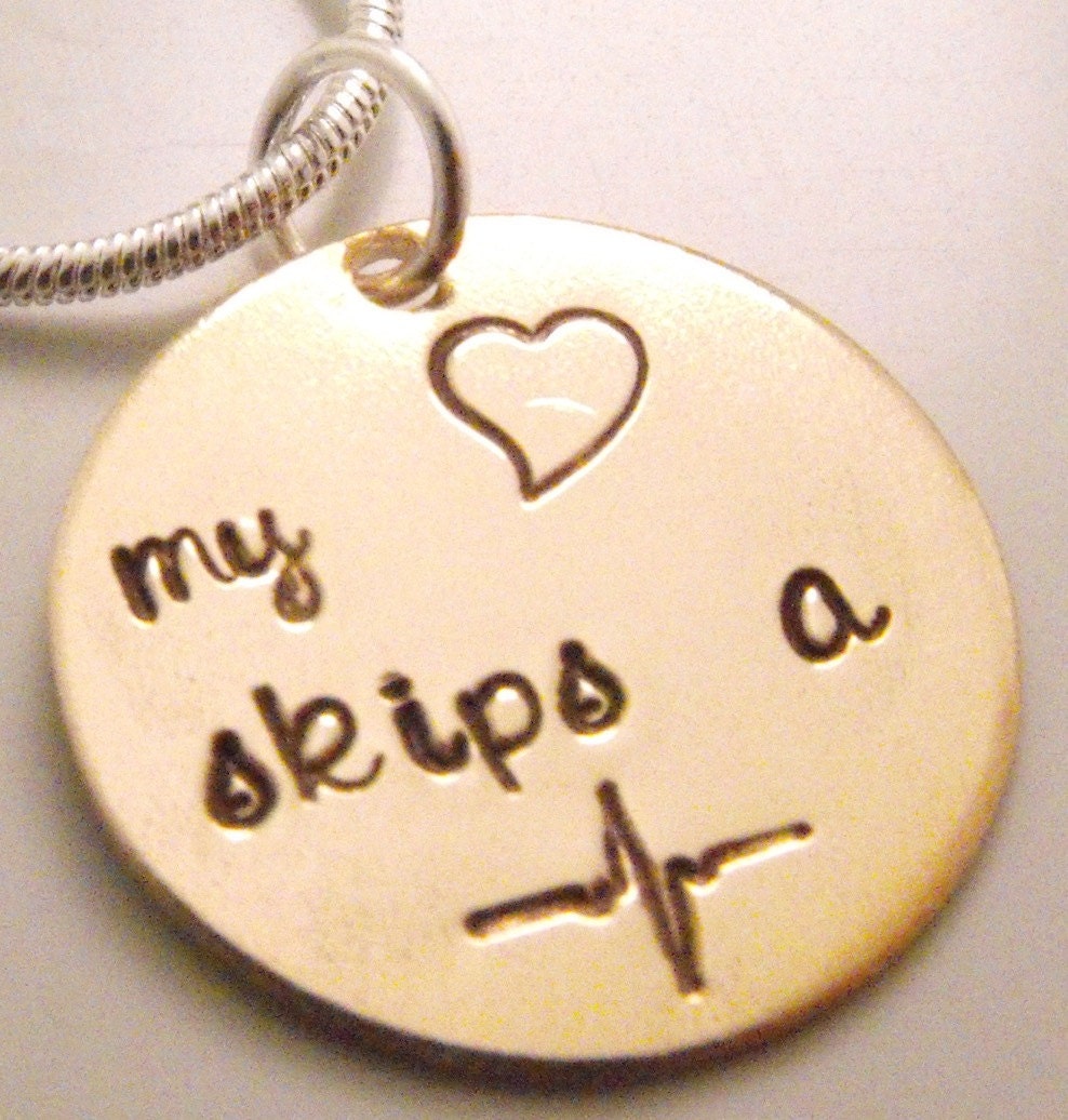 My Heart Skips A Beat Hand Stamped Pendant