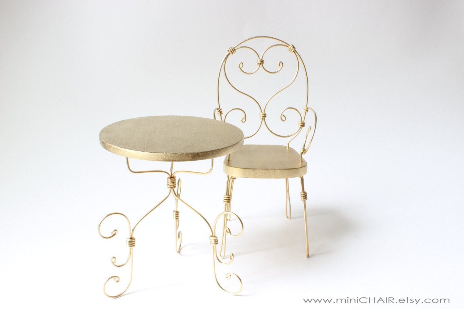 Miniature Doll Table and Doll Chair set  in 1/6 scale (Blythe, Barbie, Bratz,  Momoko). French style