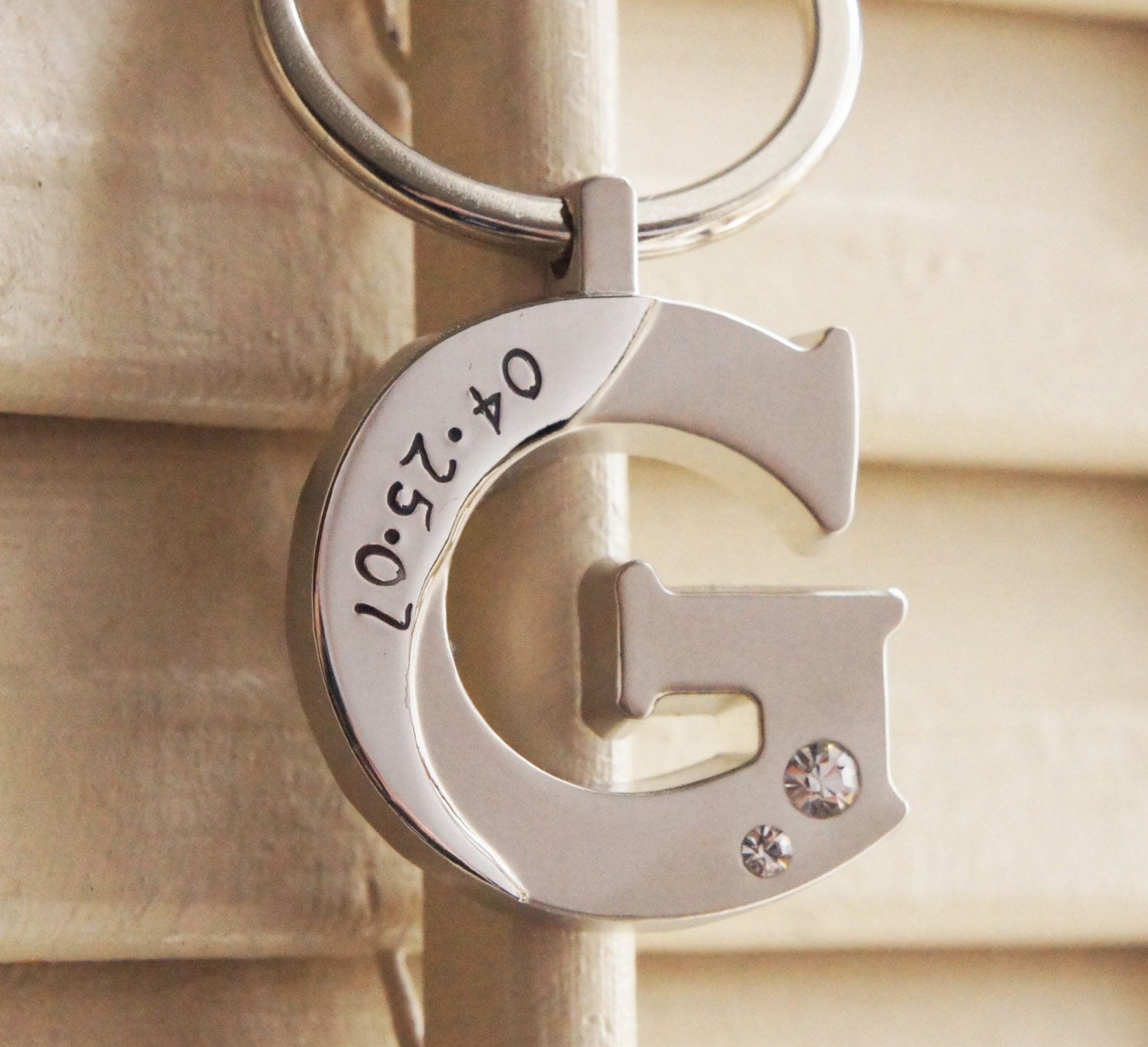 Personalized Keychain Wedding Anniversary Birthday Custom Date Stamped Stainless Steel Initial Keychain
