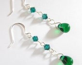 Swarovski Crystal Emerald Green Teardrop Dangle Earrings