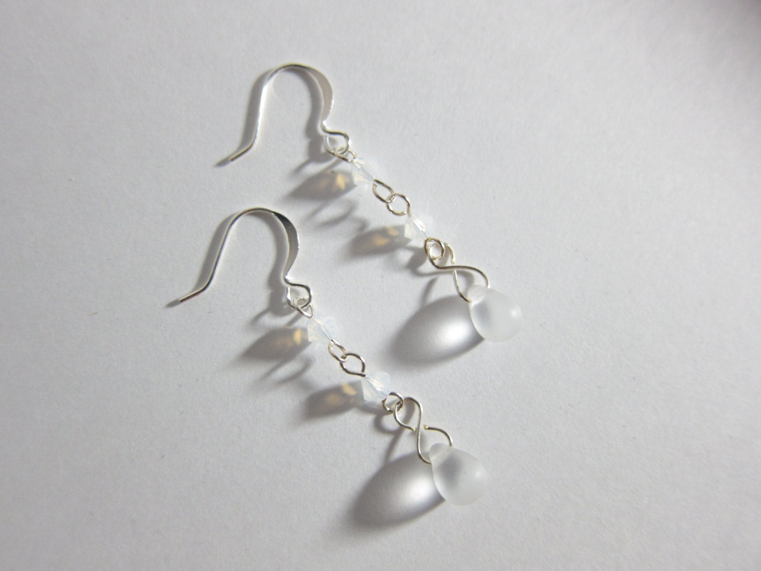Swarovski Crystal Clear White Opal Frost Teardrop Dangle Earrings