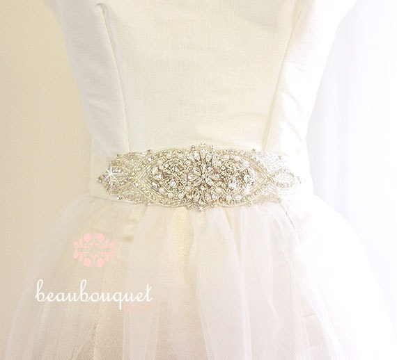 Crystal Bridal Sash  Bridal Beaded Rhinestone Sash Wedding Sash