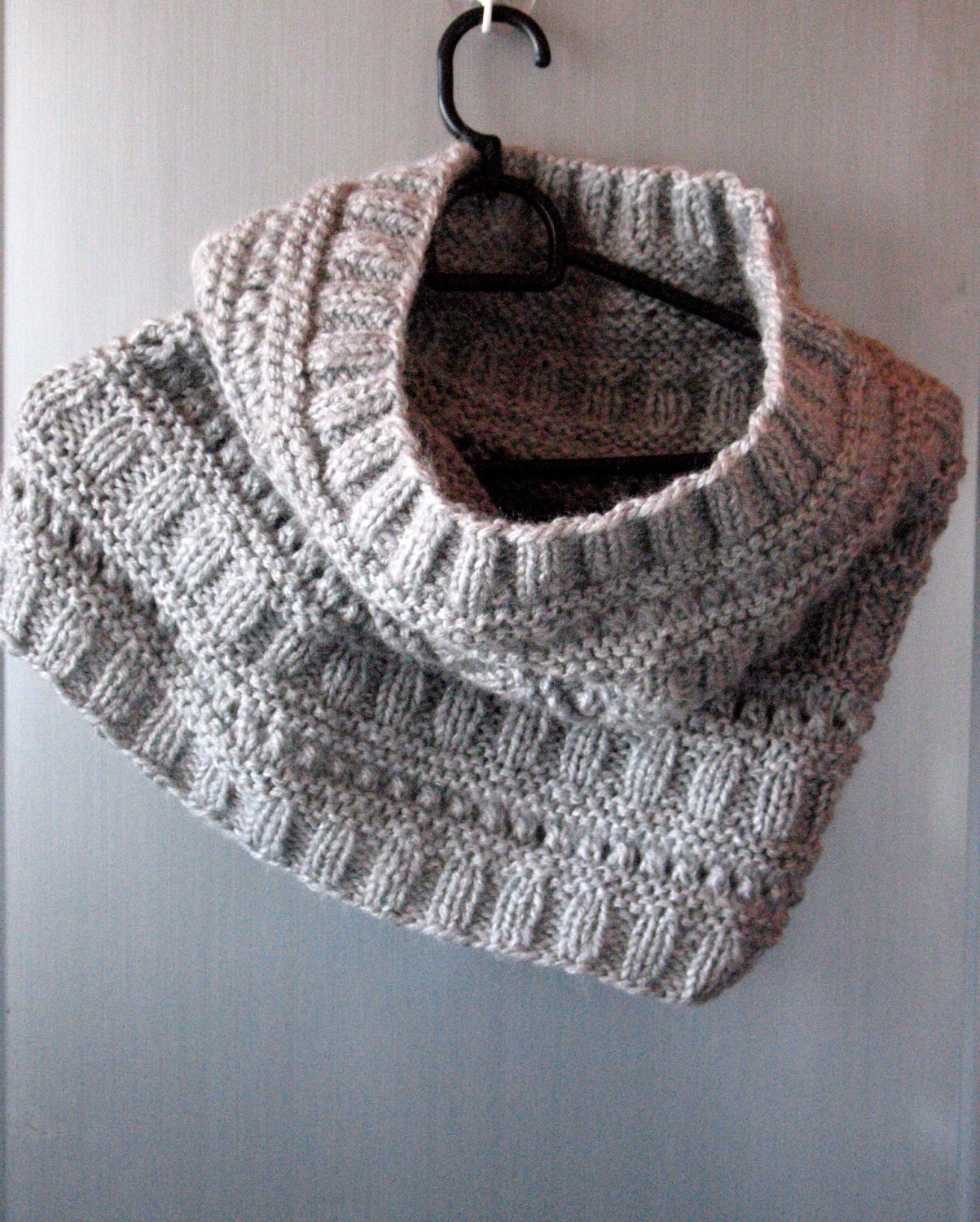 Infinity Scarf Cowl Wrap Light Gray Hand knit, Wool, Alpaca