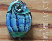 Handmade lampwork focal bead 'Iridescent blue  fish'.  SRA