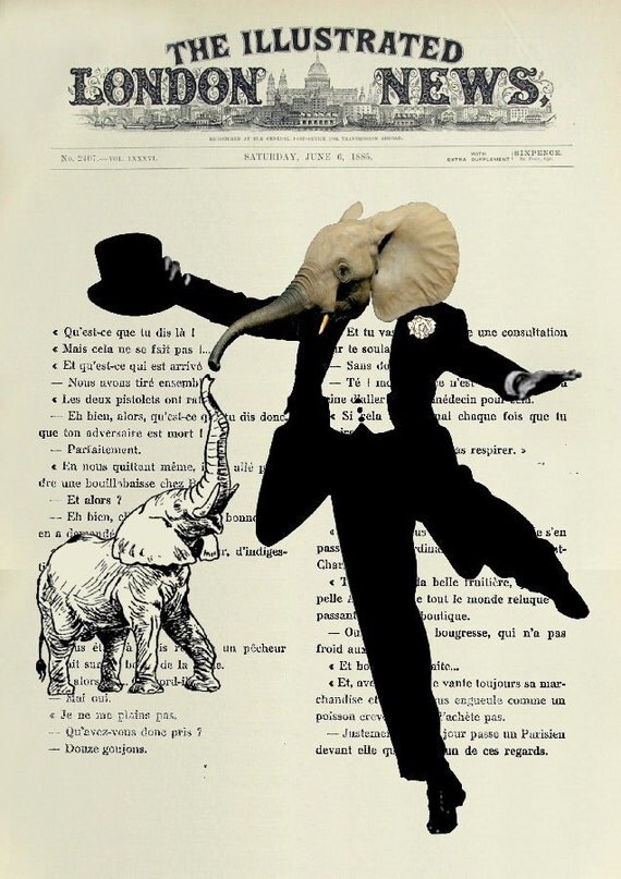 Giclee Print Poster Mixed Media Painting Illustration Drawing x DANCING ELEPHANT
