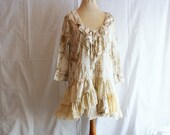 Hand-Dyed Tea Ivory Dress Tunic Size L Blouse Upcycled Woman's Clothing Casual Woman's Dress Funky Eco Upcycled Tunic Eco Friendly