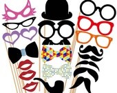 Photo Booth Party - 20 Piece Wedding Photobooth Props Set - Mustache On a Stick