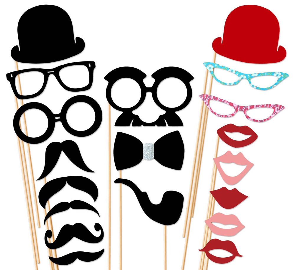 Wedding Photo Booth Props - 19 Piece Photo Props set - Photobooth Props