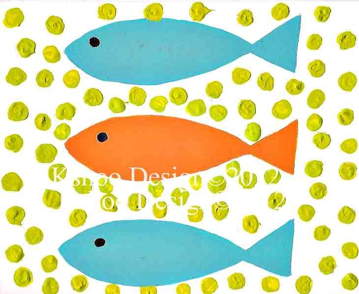 fish art 11x14 lime green orange blue