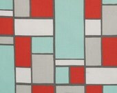Hopscotch Home Decor Fabric - Red, Aqua, and Grey on Twill