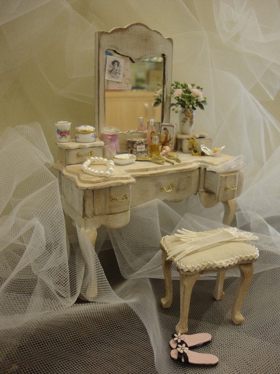miniature vanity table. with stool. vintage,