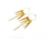 Gold Hoop Spike Earrings - Ivory White Howlite Stones, Dagger, Point, Neutral, Tribal Boho Spring Fashion