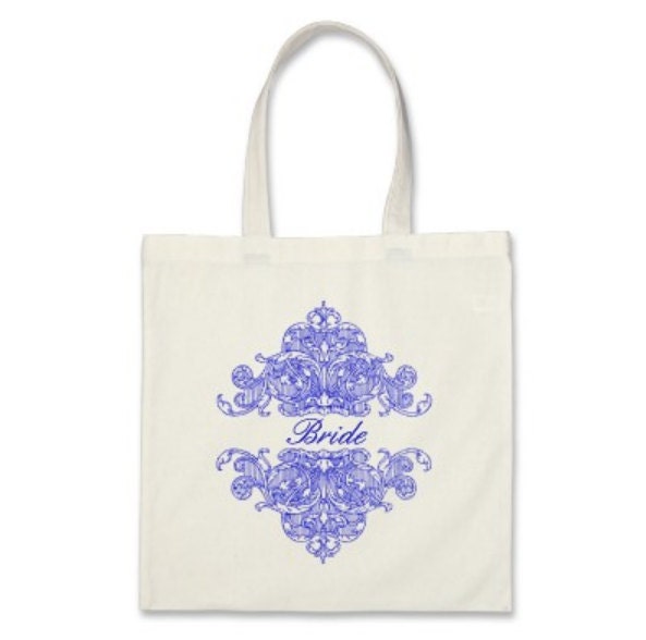 Wedding Tote Bag - Personalized Ornate Tote in Royal Blue