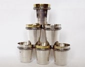 Six French, liqueur cups, shot cups - silver plated, and a tray