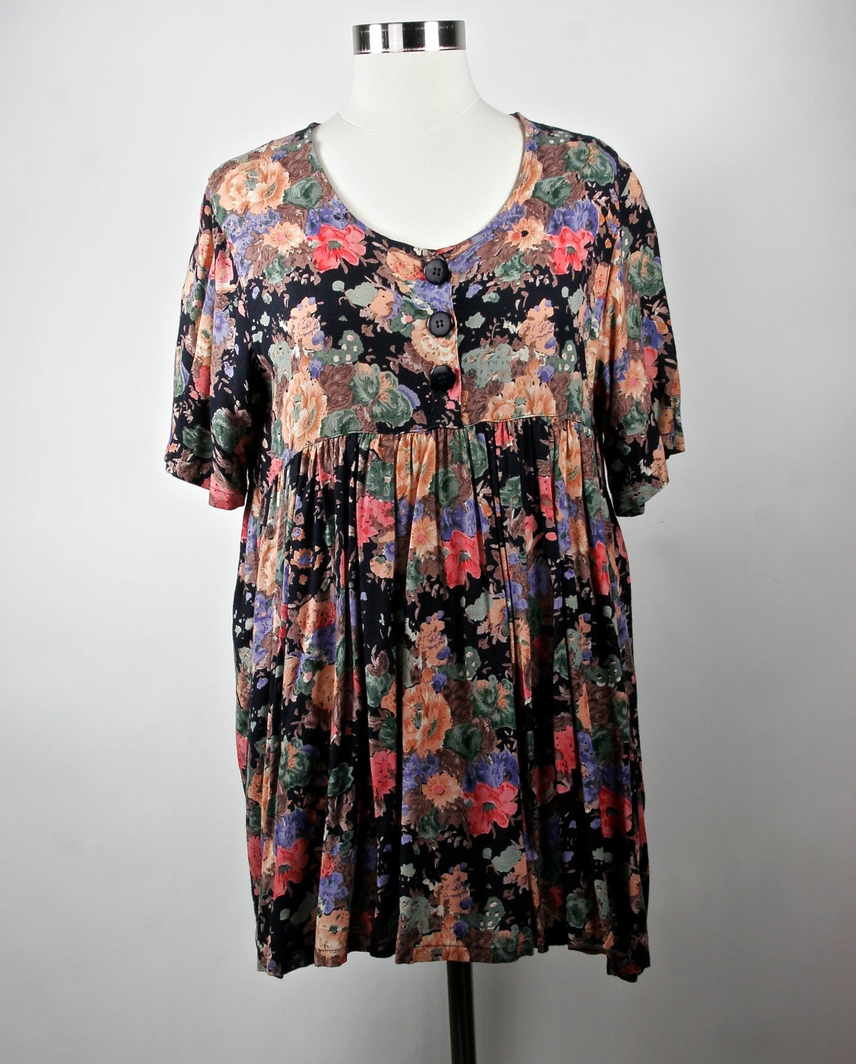 Vintage Grunge Babydoll Sundress circa late 1980s early 1990s in Dark Floral Shades Size M