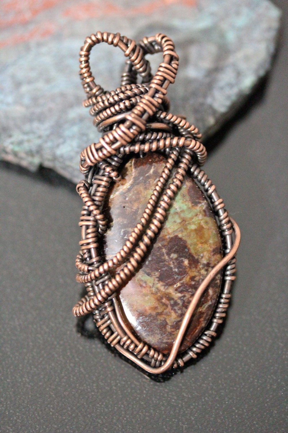 Wire Wrapped Jewelry Handmade - Gemstone - Copper necklace - African Rainbow Agate Pendant Necklace