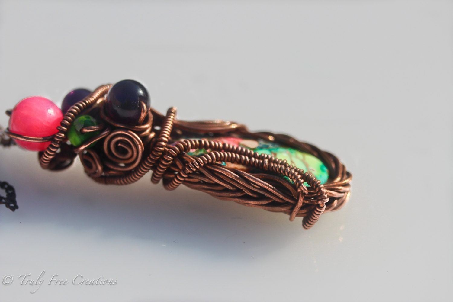 Wire Wrapped Jewelry Handmade - Mosaic Stone - Copper wire necklace - Pendant